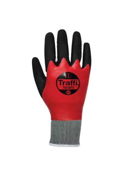 Traffi TG1072 Black, Red Acrylic, Nylon Acrylic, Nylon (Liner) Glove, Size 8, Nitrile Coating