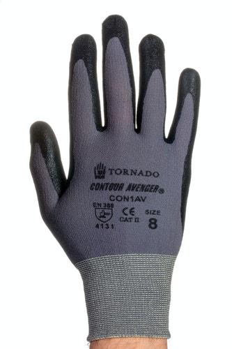Tornado Contour Avenger Black, Grey Nylon Nylon Work Gloves, Size 10, Polymer Coating