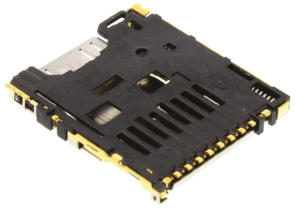 Hirose 8 Way Right Angle Micro SD Memory Card Connector With Solder Termination