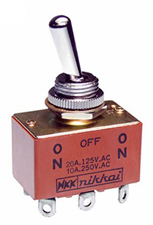 NKK Switches Toggle Switch, Panel Mount, On-Off-On, DPDT, Solder Terminal, 30 V dc, 250V ac