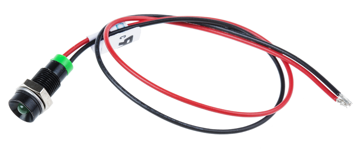 RS PRO Green Panel Mount Indicator, 2V dc, 6mm Mounting Hole Size, Lead Wires Termination, IP67