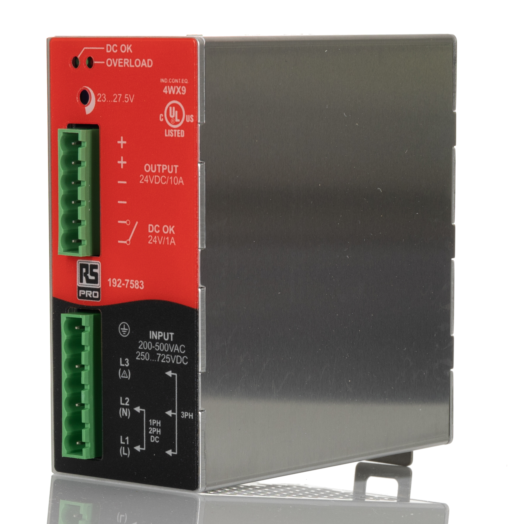 RS PRO Switched Mode DIN Rail Power Supply, 187 → 550 V ac / 250 → 725V dc ac, dc Input, 23 → 28V