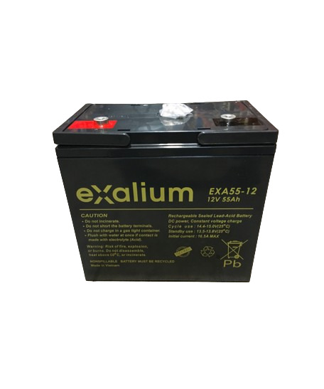 Exalium 12V M6 Lead Acid Battery, 55Ah