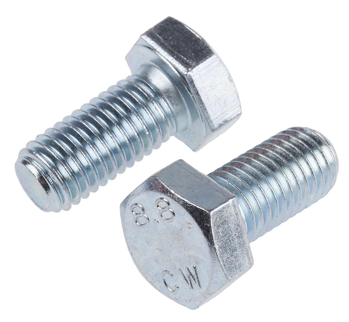 RS PRO Bright Zinc Plated Steel, Hex Bolt, M14 x 30mm