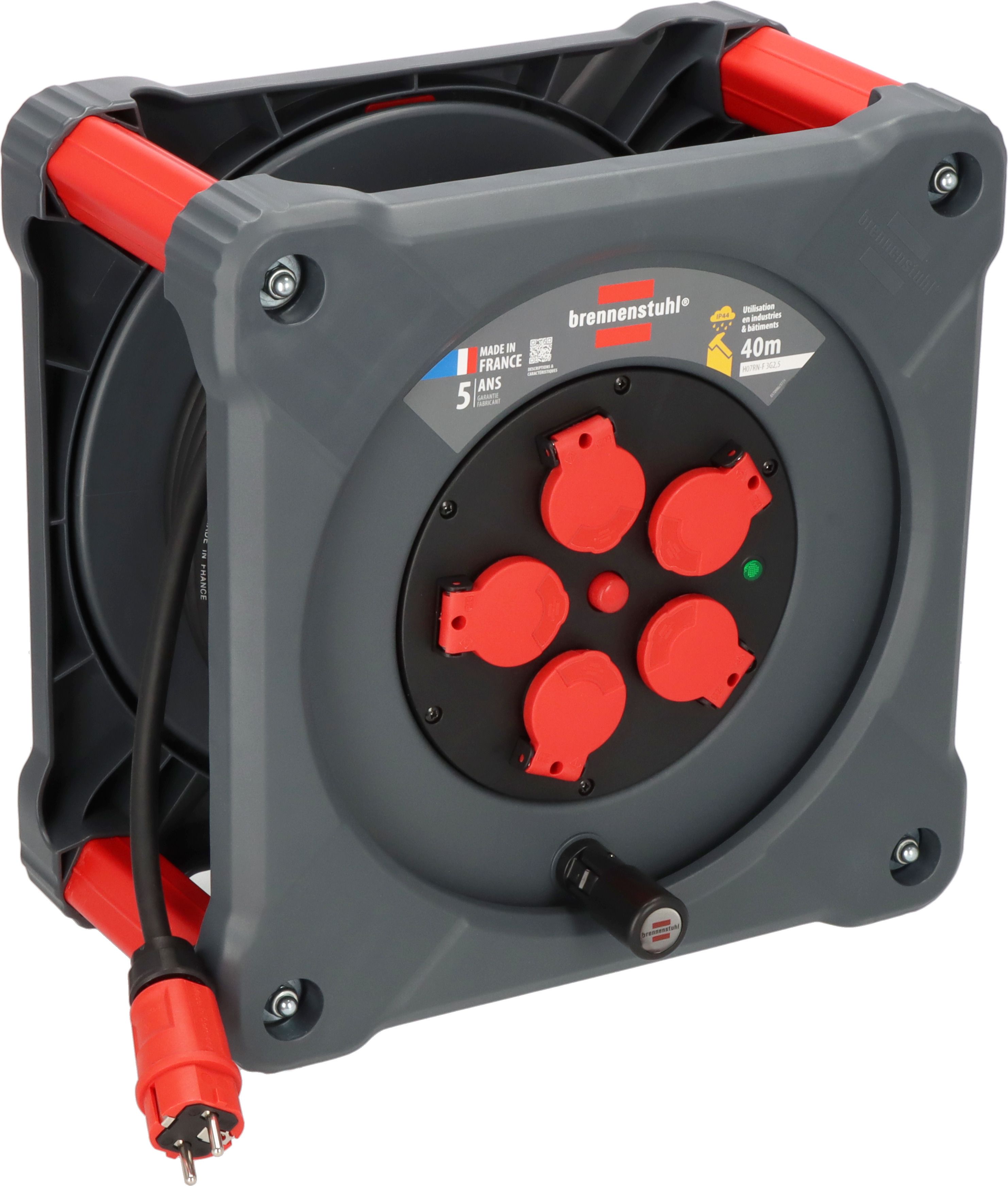 brennenstuhl 40m 5 Socket Type E - French Cable Reel Semi-enclosed Reel, 230 V, IP44