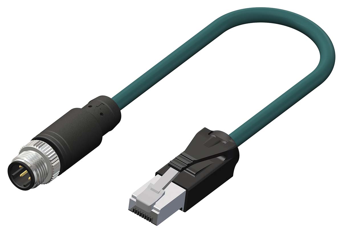 RS PRO, 500mm Cat5e, Teal M12 to Male RJ45 Male, Terminated PUR Sheath