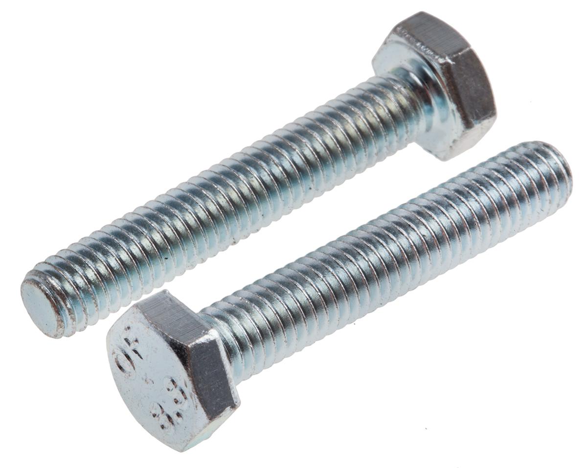 RS PRO Bright Zinc Plated Steel, Hex Bolt, M6 x 35mm