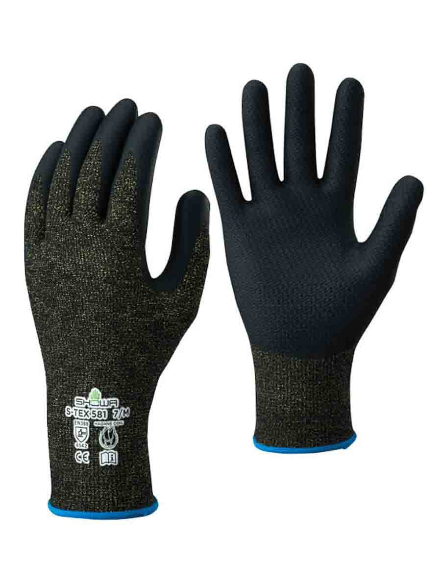 Showa S-TEX 581 Black Kevlar Work Gloves, Size 7, Nitrile Foam Coating