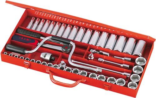 SAM 49-Piece Metric 1/2 in Deep Socket/Standard Socket Set with Ratchet, 6 point; 12 point