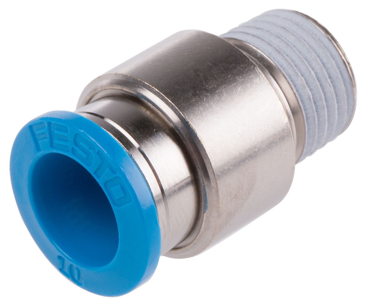 Festo QS Series Straight Threaded Adaptor, R 1/4 Male to Push In 10 mm, Threaded-to-Tube Connection Style, 153018