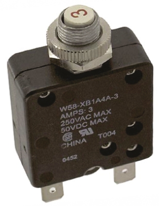 TE Connectivity Thermal Circuit Breaker - W58  Single Pole 50 V dc, 250V ac Voltage Rating, 3A Current Rating