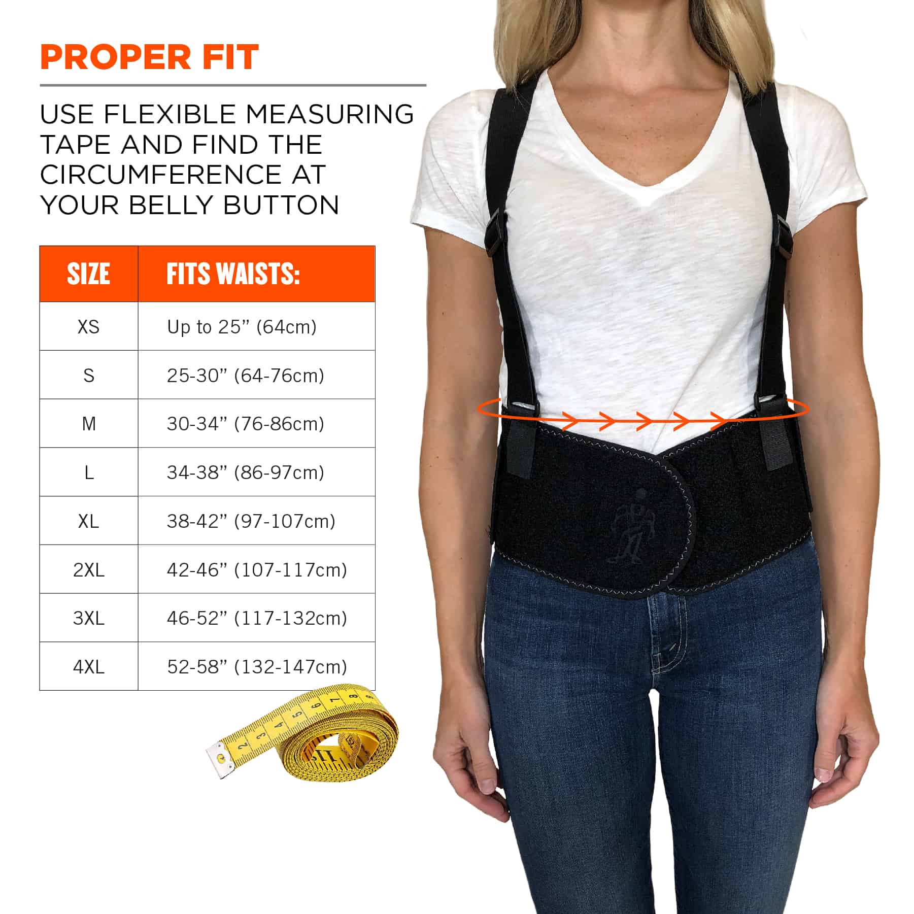 Ergodyne Black Back Support Belt, 132 → 147cm
