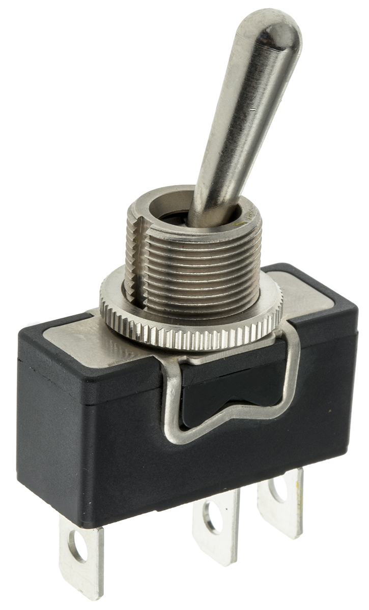 Apem Toggle Switch, Panel Mount, On-Off-On, SPDT, Tab Terminal
