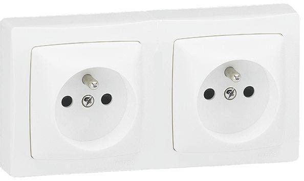Legrand Saillie White 2 Gang Plug Socket, 16A, Type E - French, Indoor Use