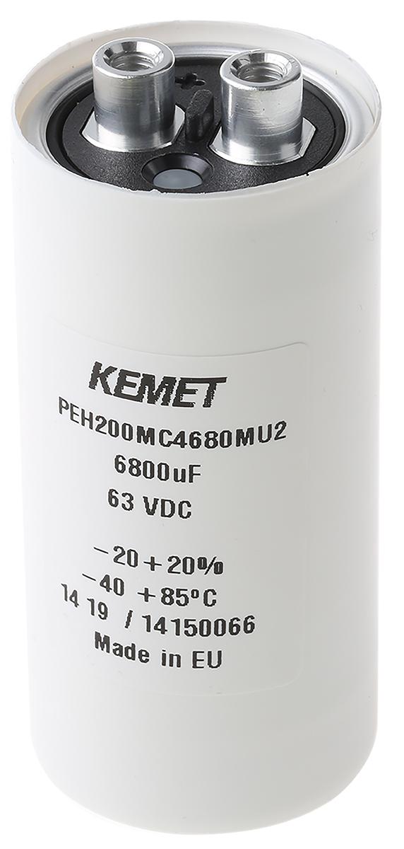 KEMET 6800μF Aluminium Electrolytic Capacitor 63V dc, Screw Terminal - PEH200MC4680MU2