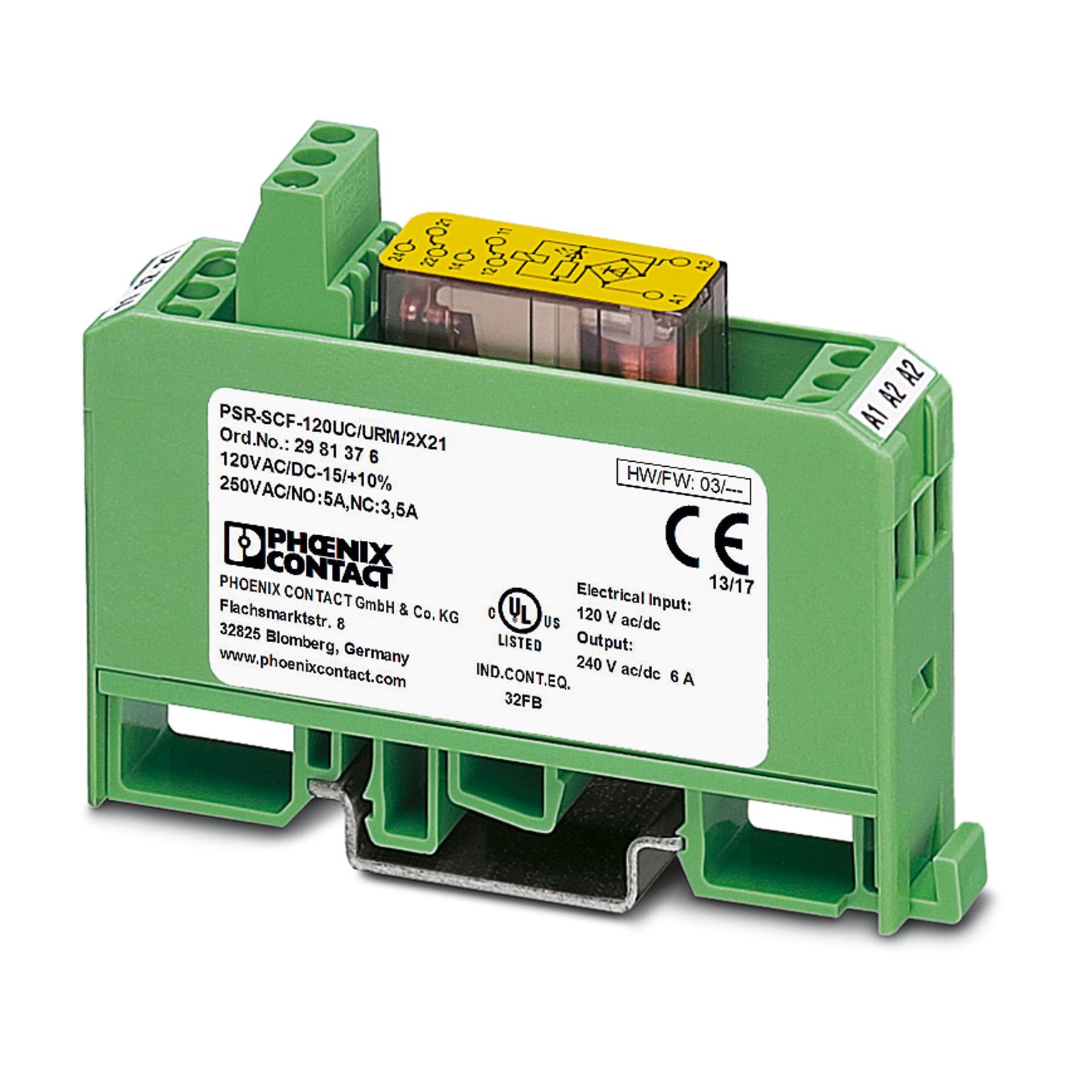 Phoenix Contact Safety Relay Coupling Relay, 120V ac/dc, Single Channel, 2 Safety Contacts