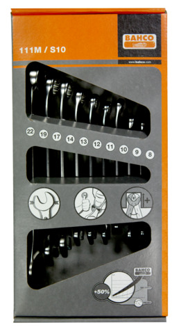 Bahco 111M Series 10-Piece Spanner Set, 8, 9, 10, 11, 12, 13, 14, 17, 19, 22 mm
