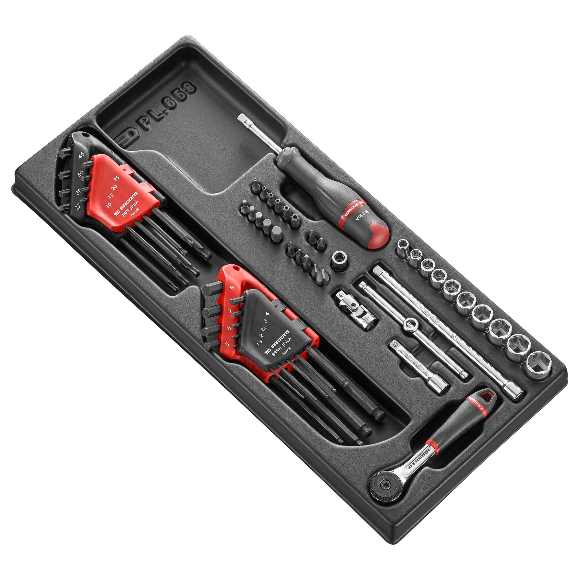 Facom 52-Piece Metric 1/4 in Standard Socket/Allen Key/Bit Set with Ratchet, 6 point