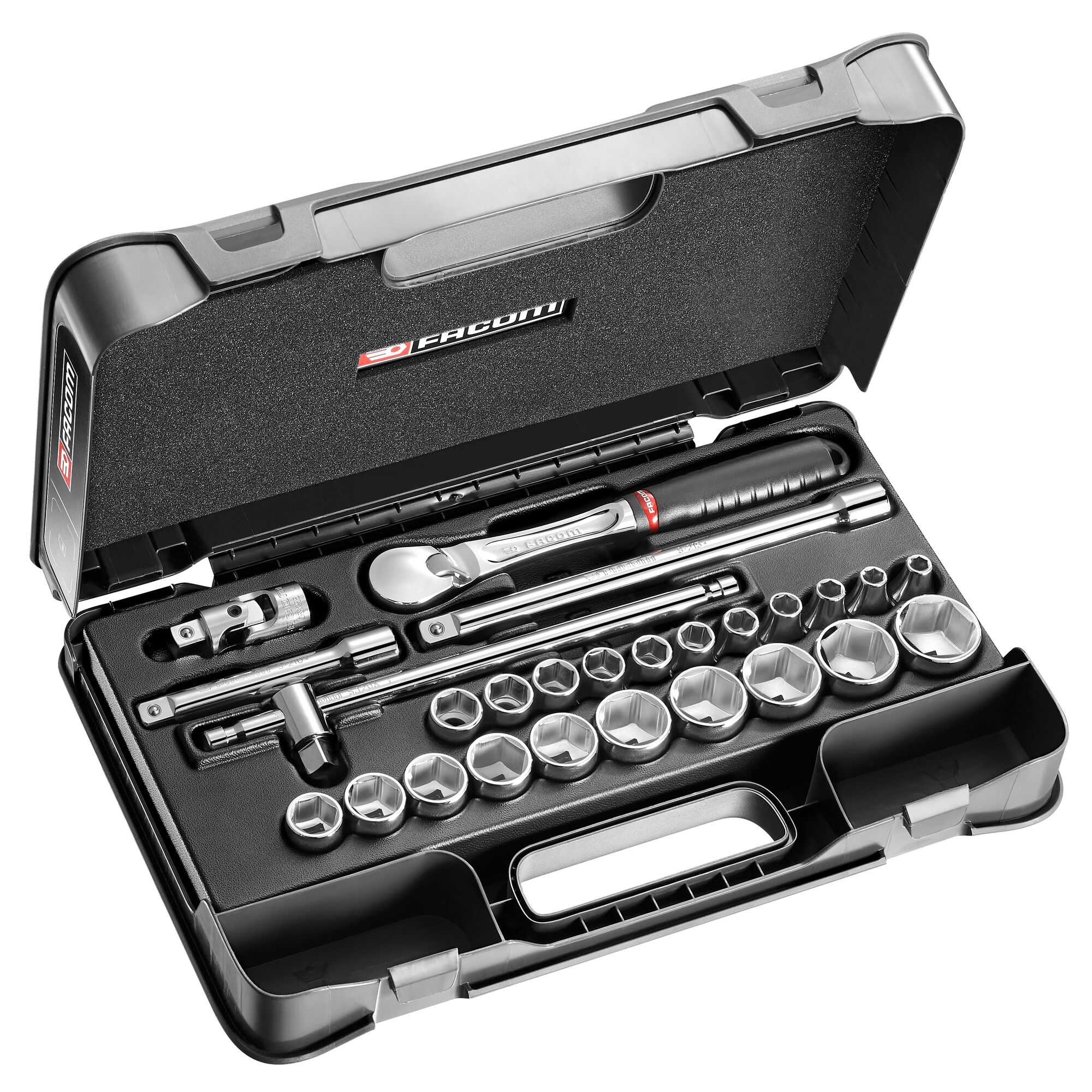 Facom 26-Piece Metric 1/2 in Standard Socket Set with Ratchet, 6 point