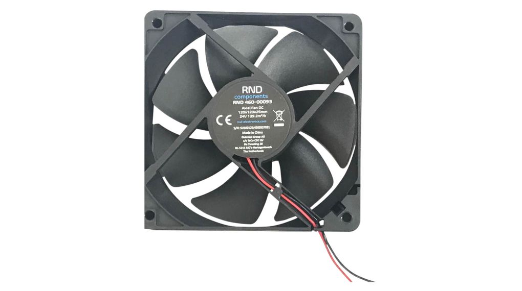 RND Axial Fan, 24 V dc, dc Operation, 82.01cfm, 4.32W, 30mA Max, IP44, 120 x 120 x 25mm