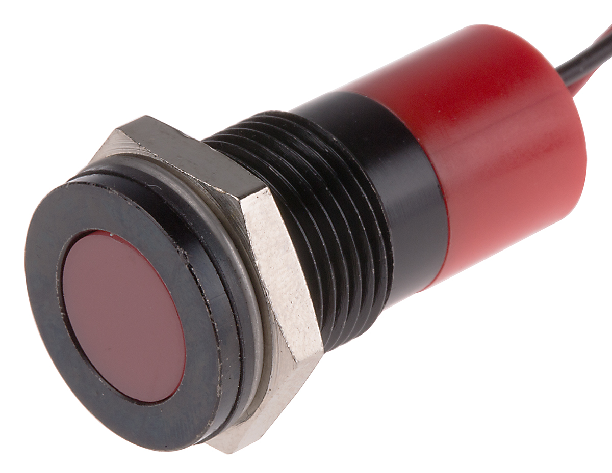 RS PRO Red Panel Mount Indicator, 220V ac, 14mm Mounting Hole Size, Lead Wires Termination, IP67