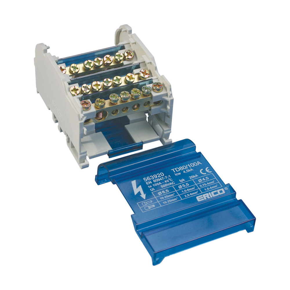nVent ERIFLEX Distribution Block, 4 Way, 10 → 25mm², 100A, 500 V, Blue