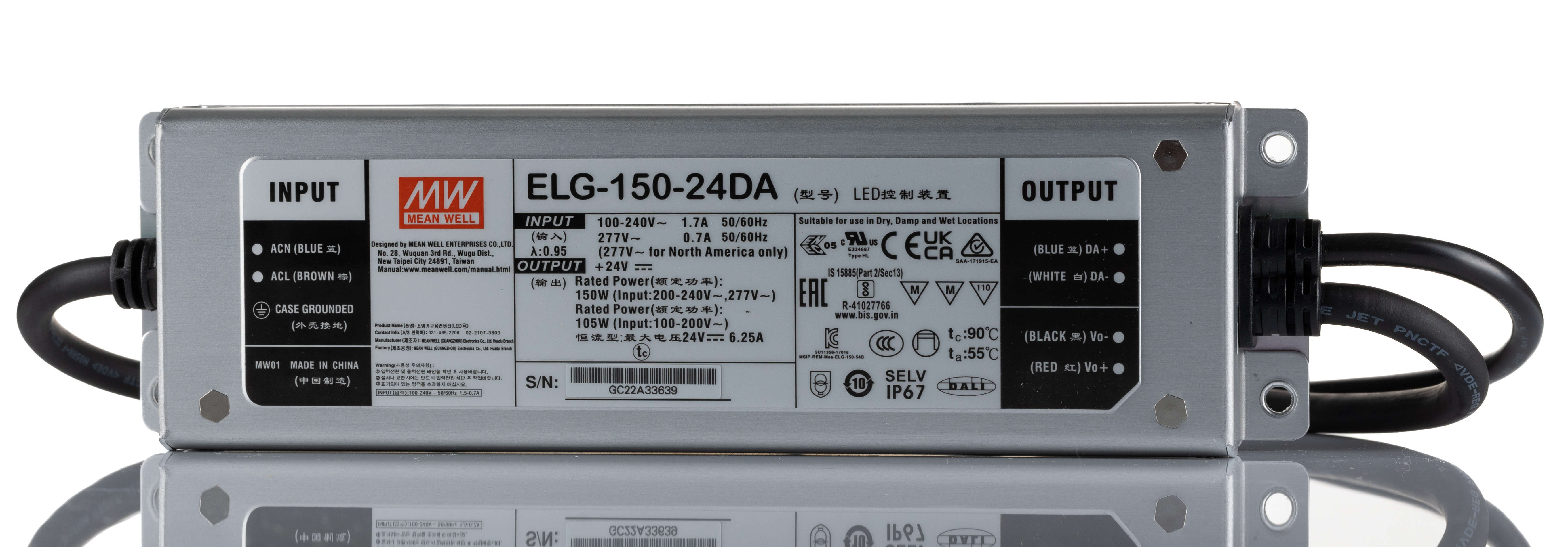 MEAN WELL LED Driver, 24V Output, 150W Output, 6A Output, Constant Current / Constant Voltage Dimmable