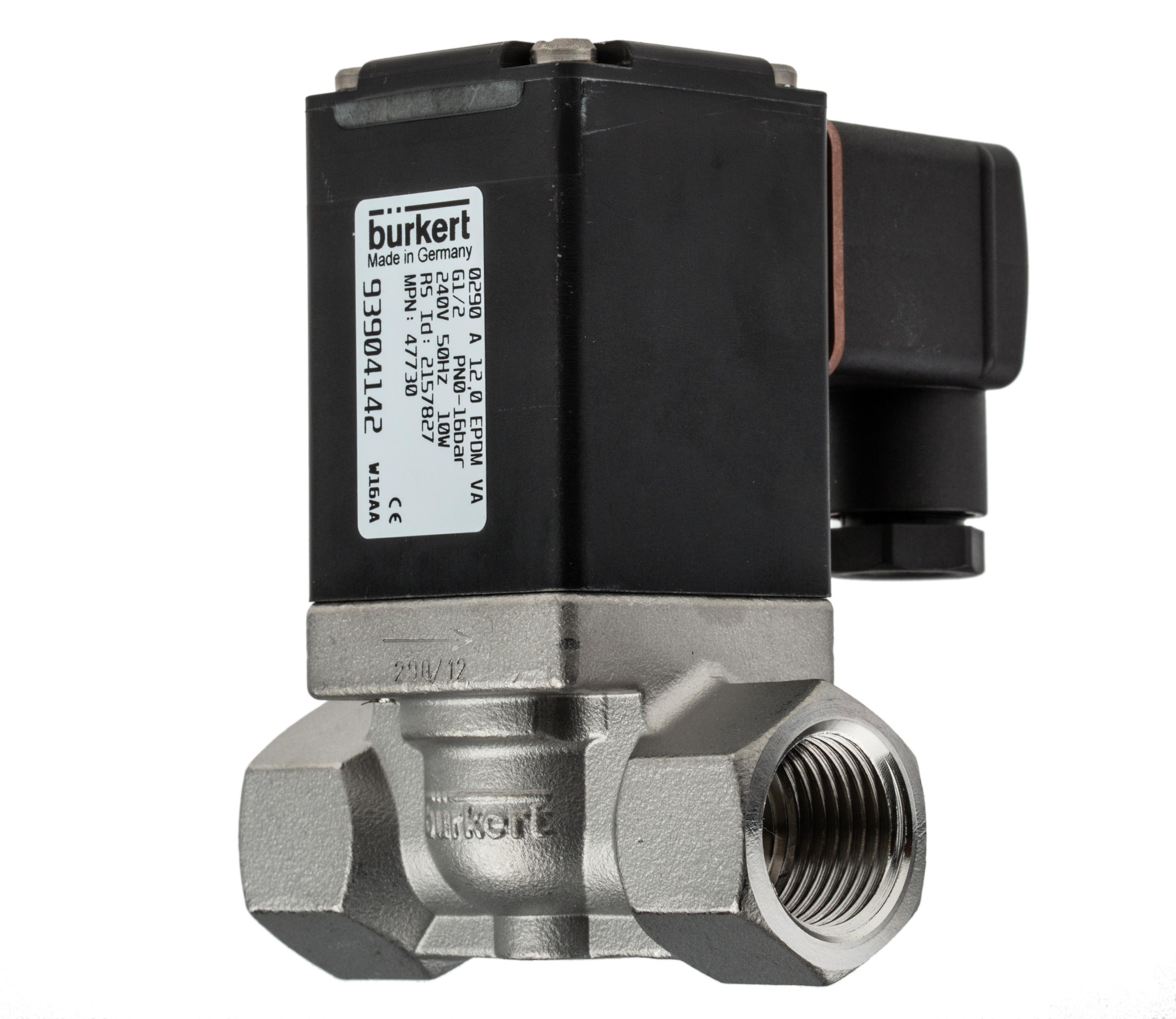 Burkert Solenoid Valve 047730, 2 Port, NC 1/2 in, 240 V ac, 1/2 in