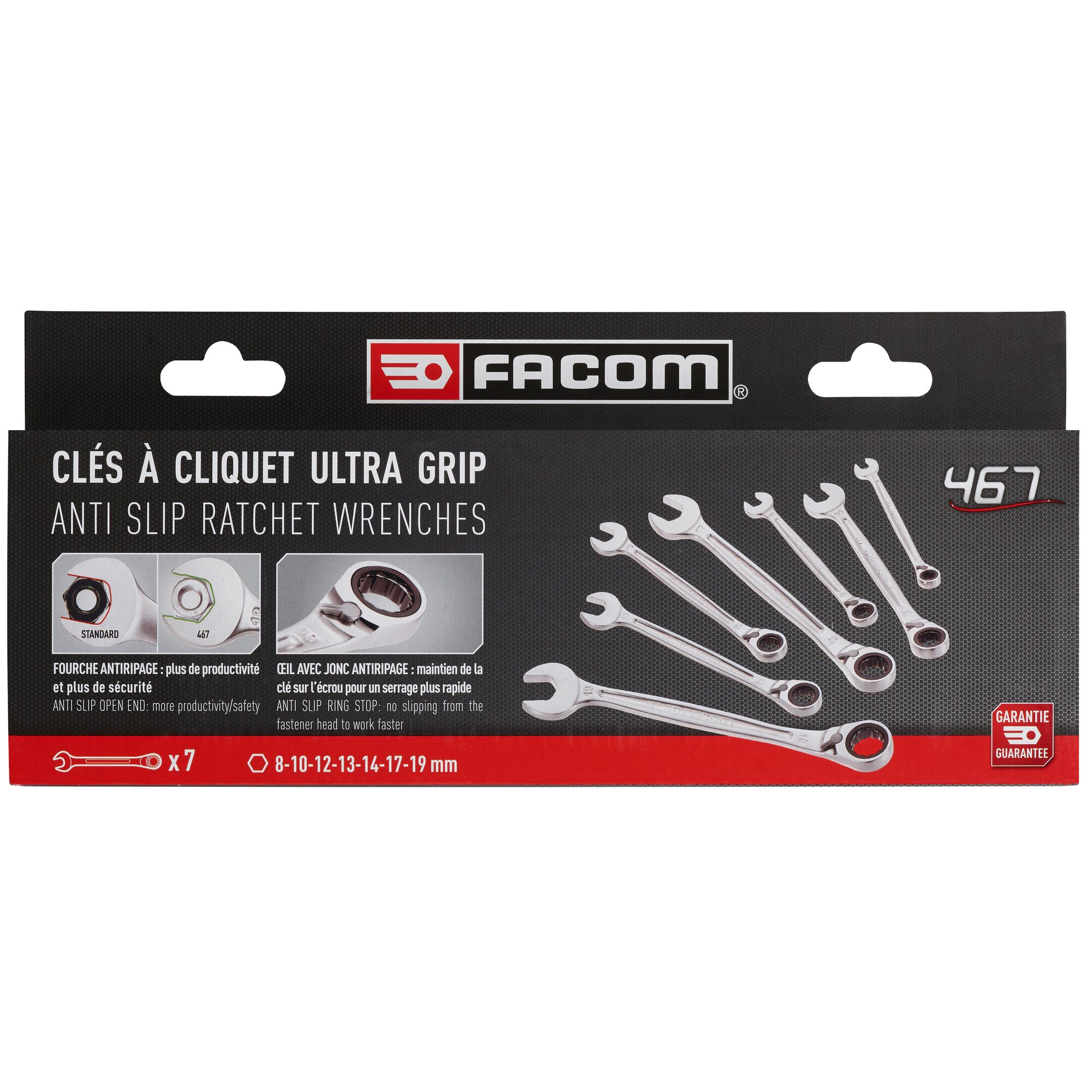 Facom 467B.J7PB Series 7-Piece Wrench Set, 8 → 19 mm