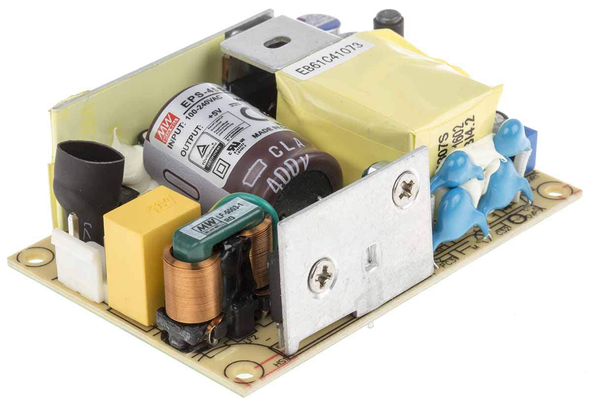 MEAN WELL Switching Power Supply, EPS-45S-5, 5V dc, 8A, 40W, 1 Output, 127 → 370 V dc, 90 → 264 V ac