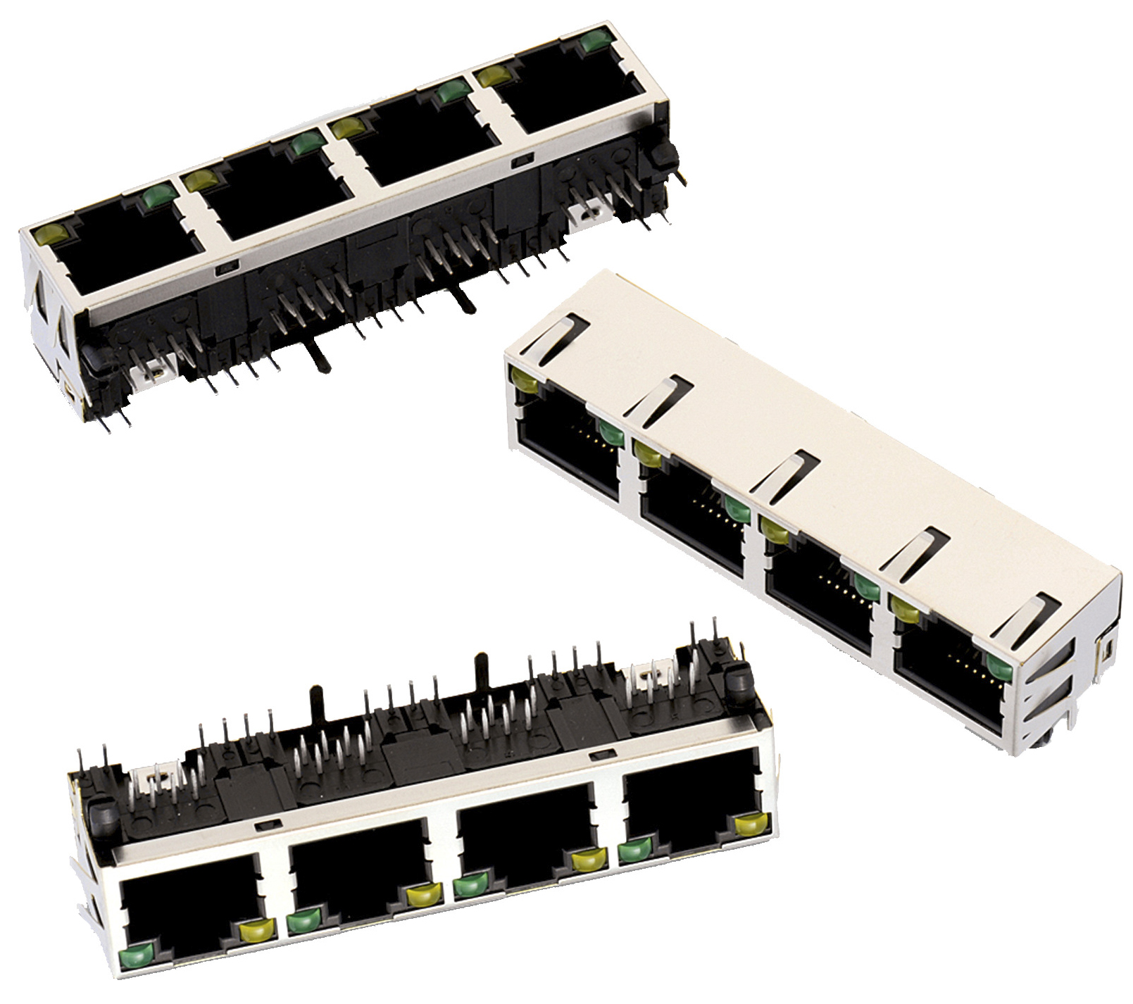 Wurth Elektronik WR-MJ Series Female RJ45 Connector, PCB Mount, Nickel Plated Bronze Shield Horizontal 4 Port 8 -Way