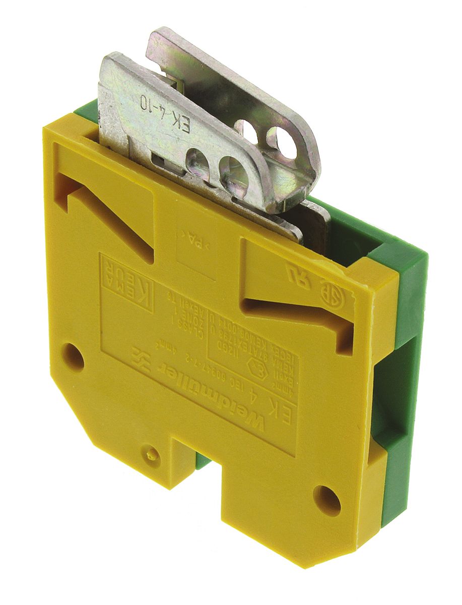 Weidmuller 2-Way EK 4 Earth Block, 26 → 10 AWG Wire, Screw Down, Nylon Housing, ATEX