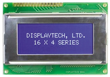 Displaytech 164A-BC-BC Alphanumeric LCD Display, Yellow on Green, 4 Rows by 16 Characters, Transflective
