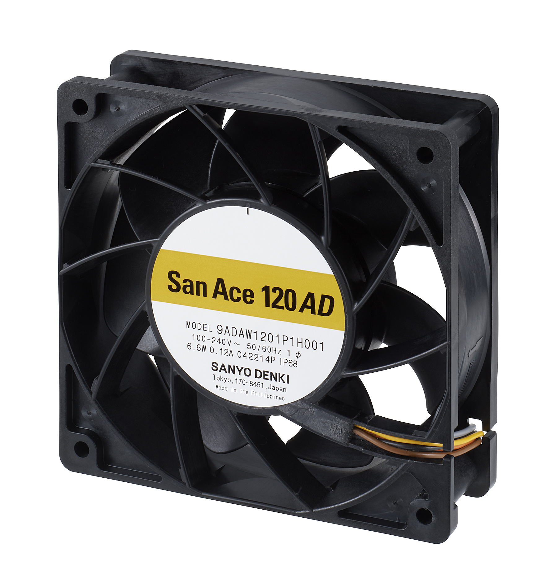 Sanyo Denki Axial Fan, 264 V ac, AC/DC Operation, 3.36m³/min, 6.6W, 170mA Max, IP68, 120.8 x 120.8 x 38.5mm