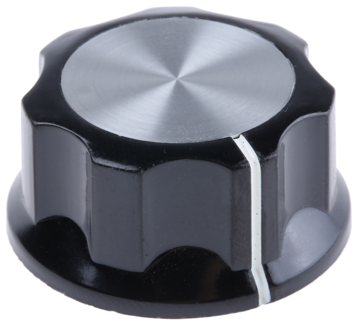 TE Connectivity 33mm Black Potentiometer Knob for 6.35mm Shaft Splined, PKES120B1/4