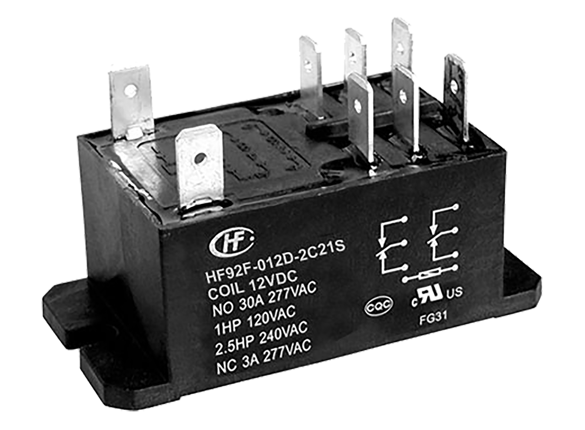 Hongfa Europe GMBH Flange Mount Power Relay, 12V dc Coil, 30A Switching Current, DPDT