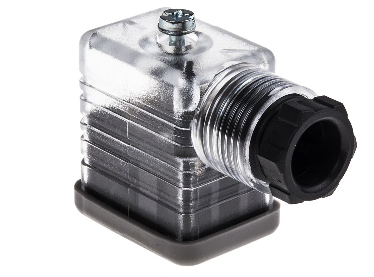 RS PRO 2P+E DIN 43650 B, Female Solenoid Valve Connector with Indicator Light, 250 V ac Voltage