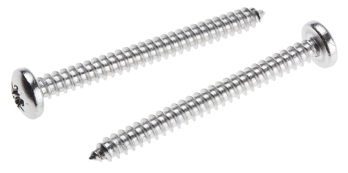 RS PRO Plain Stainless Steel Pan Head Self Tapping Screw, N°10 x 2in Long 50mm Long