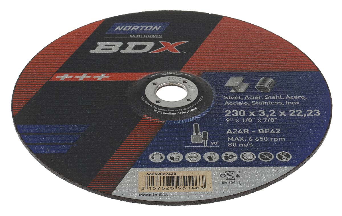Norton Cutting Disc Aluminium Oxide Cutting Disc, 230mm x 3.2mm Thick, P24 Grit, 5 in pack