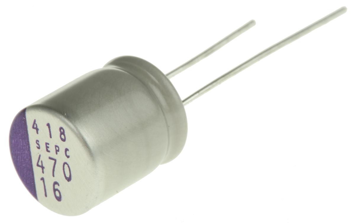 Panasonic 470μF Through Hole Polymer Capacitor, 16V dc