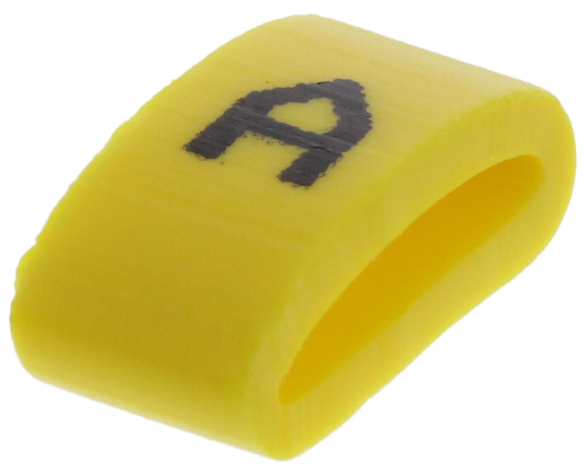 HellermannTyton Ovalgrip Slide On Cable Markers, Black on Yellow, Pre-printed "A", 2.5 → 6mm Cable, 901-10452