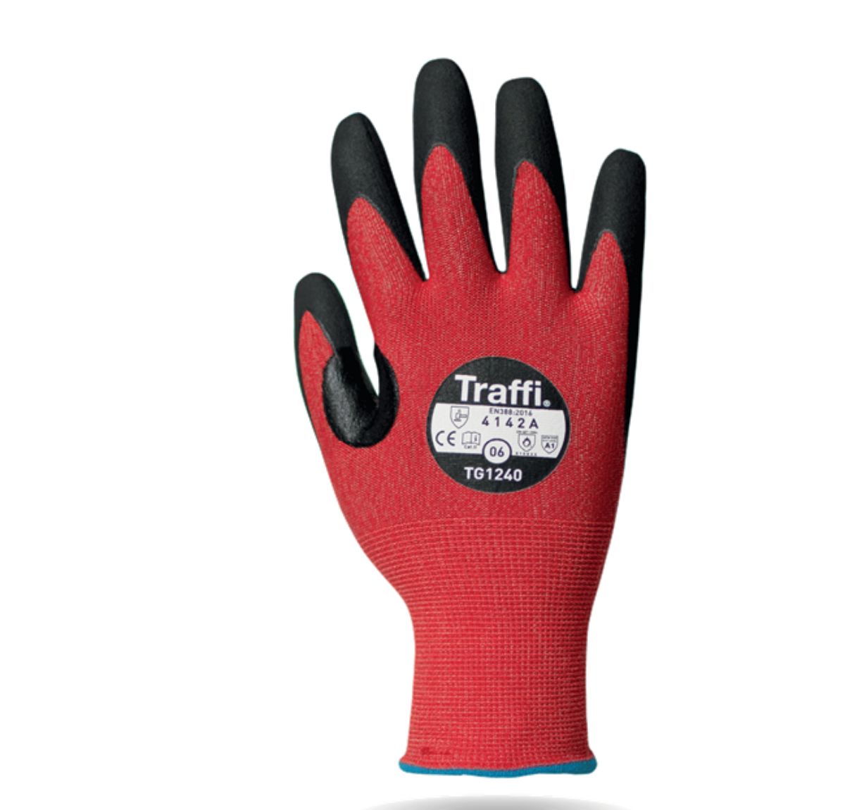 Traffi Red Elastane, Nylon Nitrile, Nylon Cut Resistant Gloves, Size 9