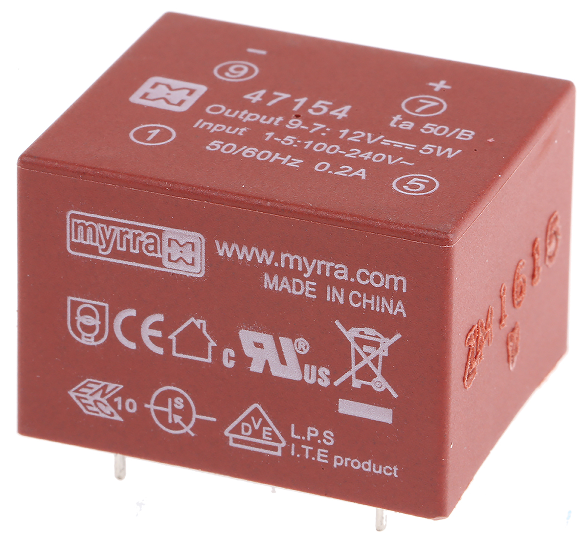 1 Output 5W SMPS Transformer, 85 → 265 V ac, 85 → 370 V dc, 12V dc