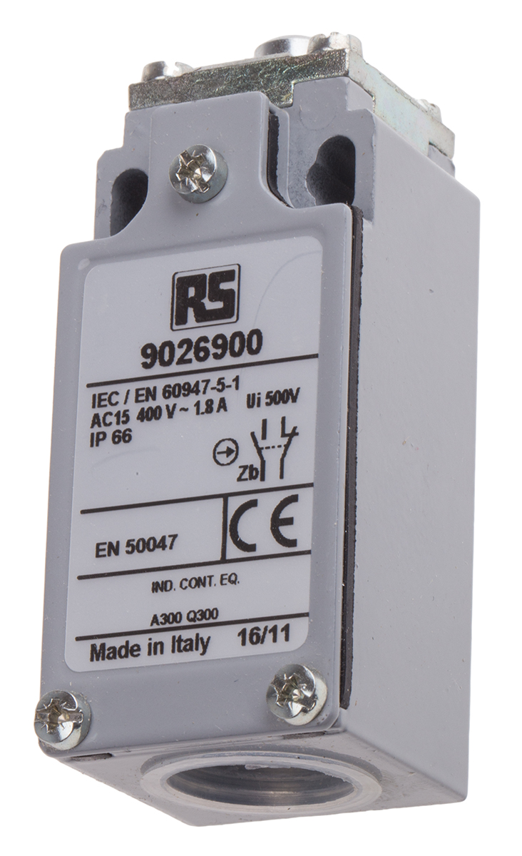 RS PRO Plunger Limit Switch, NO/NC, IP66, DPST, Zinc Alloy Housing, 400V ac Max, 10A Max