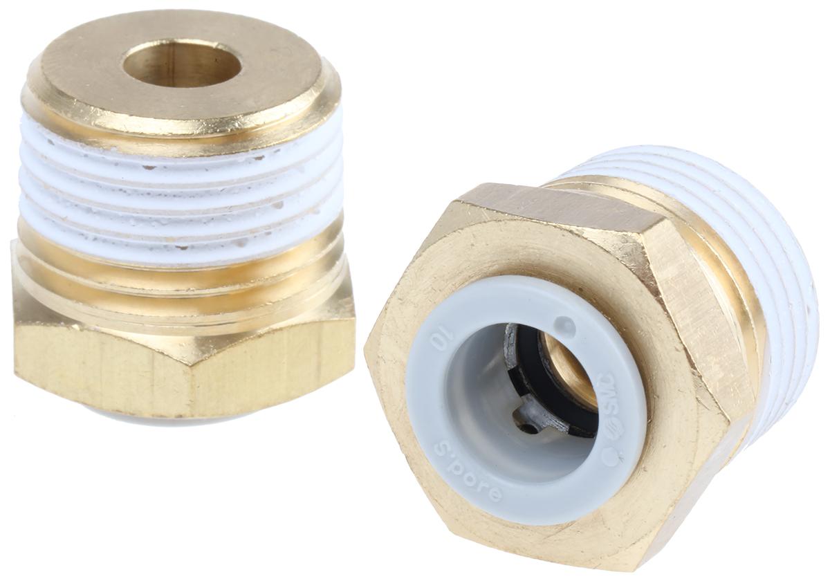 SMC KQ2 Series Straight Threaded Adaptor, R 1/2 Male to Push In 10 mm, Threaded-to-Tube Connection Style