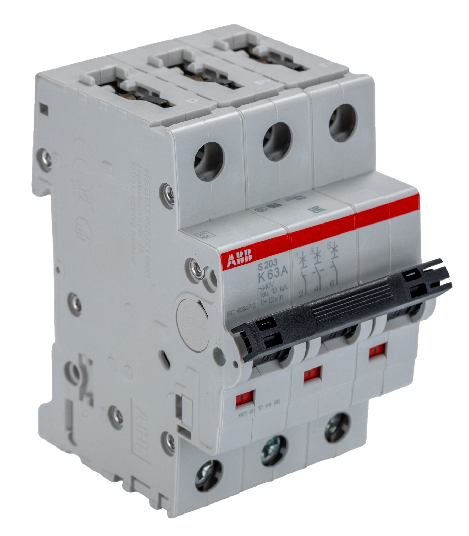 ABB System Pro M Compact S200 MCB, 3P, 63A Curve K, 400V AC, 10 kA Breaking Capacity