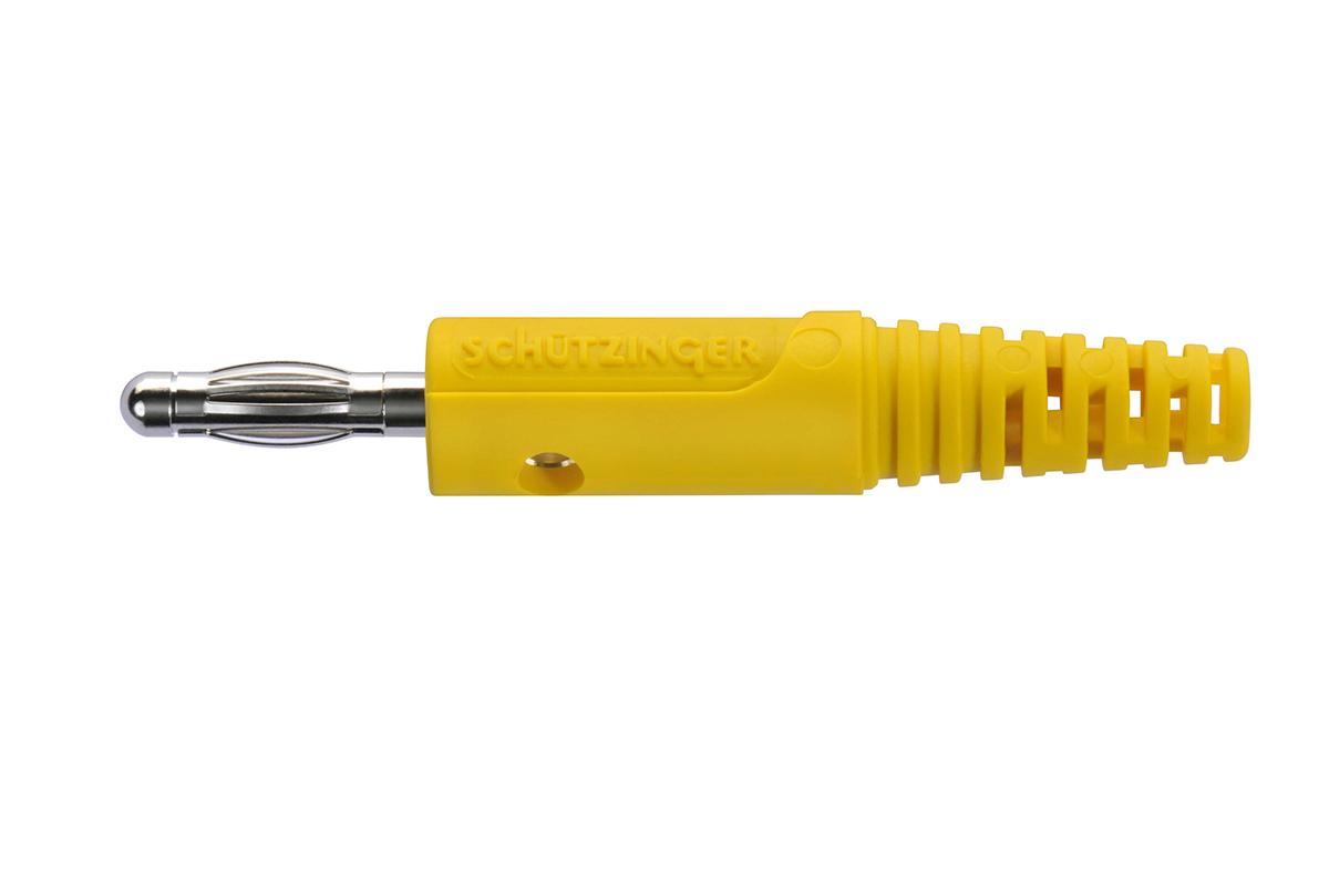 Schutzinger Yellow Male Banana Plug, 4 mm Connector, Solder Termination, 32A, 33 V ac, 70V dc, Nickel Plating