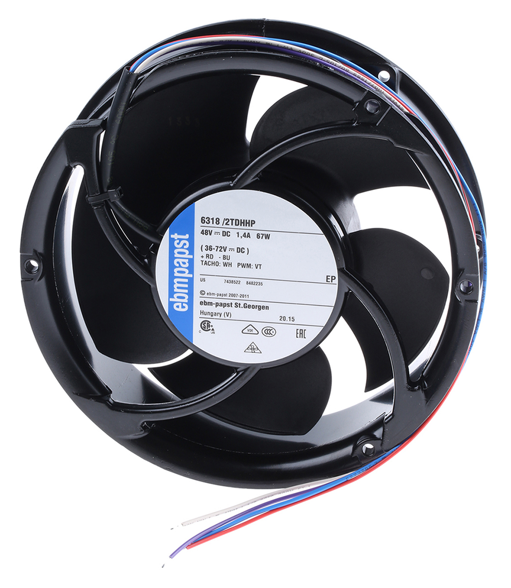 ebm-papst 6300 TD - S-Force Series Axial Fan, 48 V dc, DC Operation, 600m³/h, 40W, 172 x 51mm