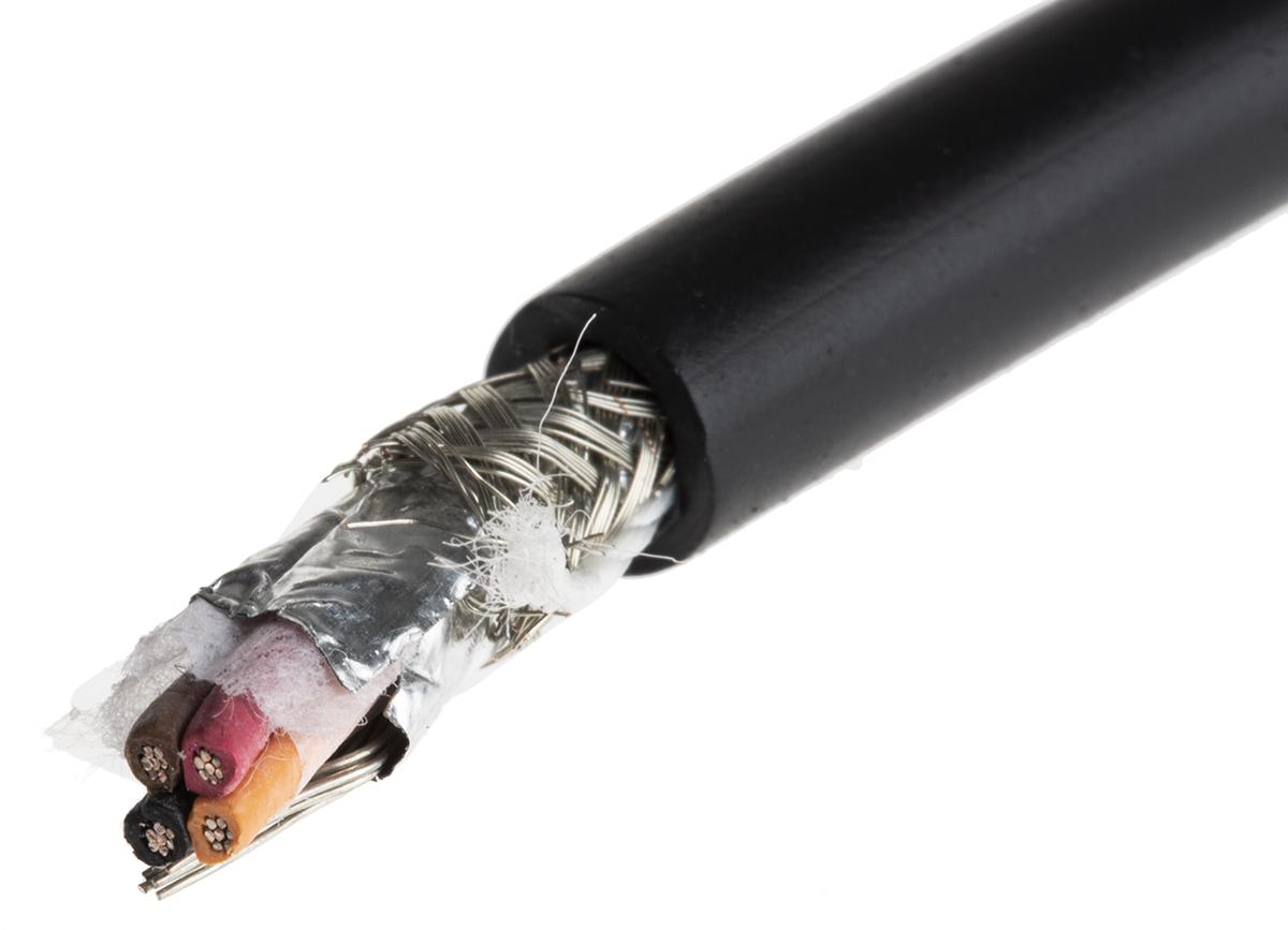 Alpha Wire Xtra-Guard 4 Performance Cable Control Cable, 4 Cores, 0.35 mm² 22 AWG, Screened, 30 m, Black Thermoplastic