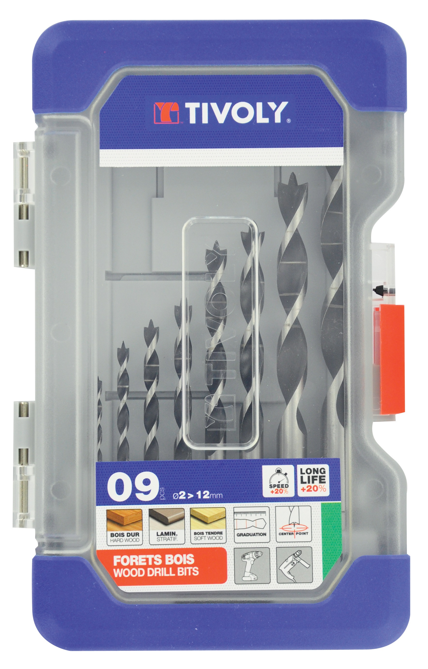 Tivoly 9-Piece Wood Drill Bit Set for Wood, 12mm Max, 2mm Min